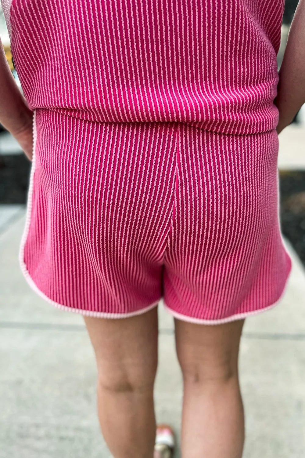 Ribbed Round Neck Top and Shorts Two-Piece Casual Set