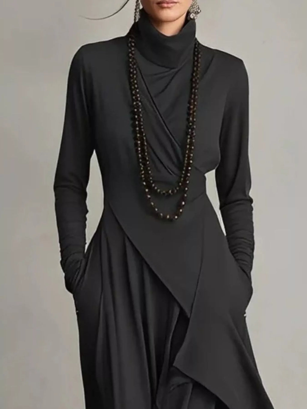 Full Size Asymmetrical Hem Turtleneck Dress Plus Size