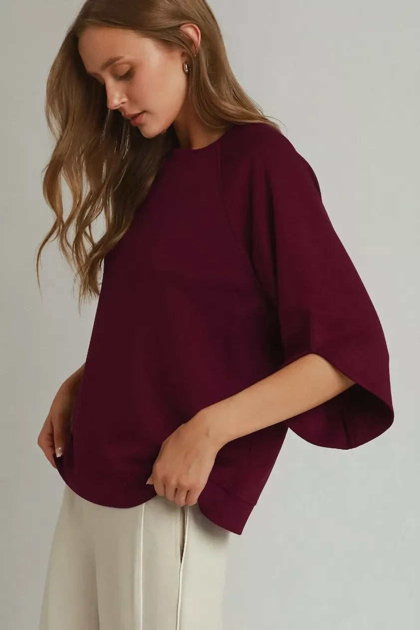 Umgee Round Hem Raglan Sleeve Top