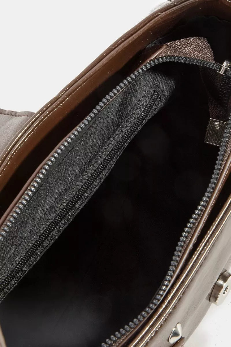 Fame Rivet Detail Leather Shoulder Bag