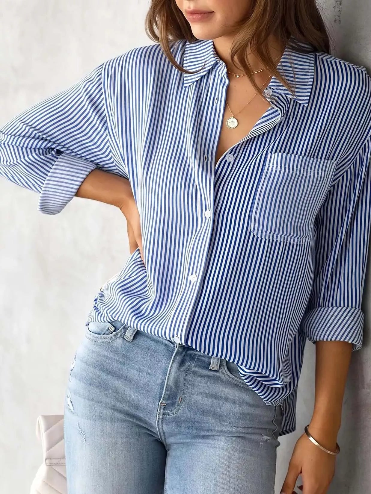 Striped Relaxed Fit Button Up Shirt
