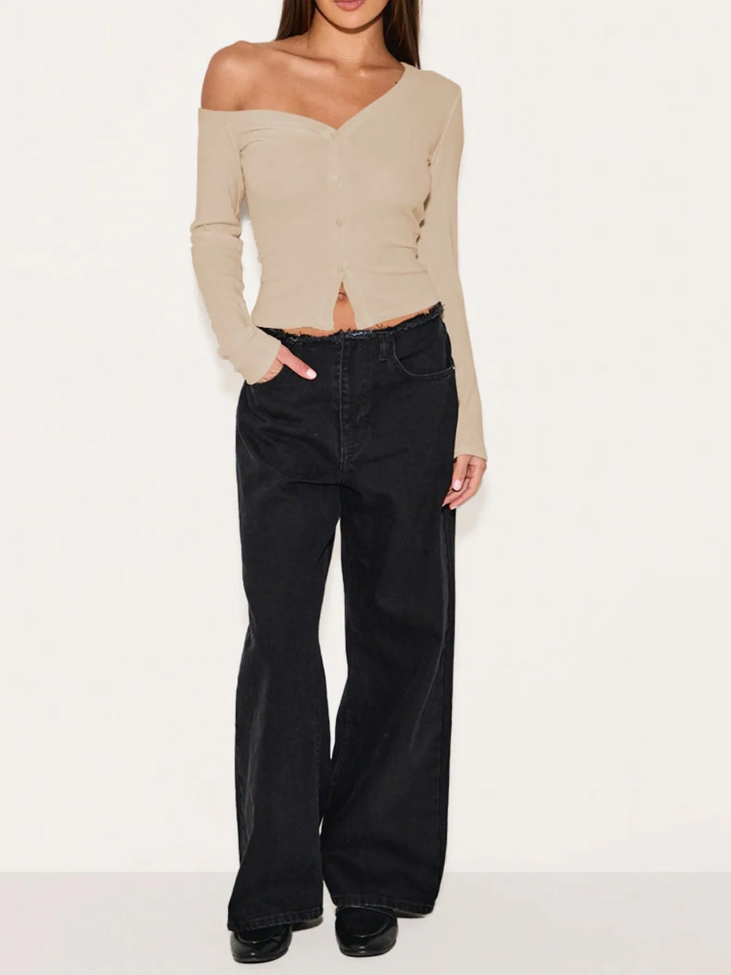 Asymmetrical Neck Button Up Cardigan