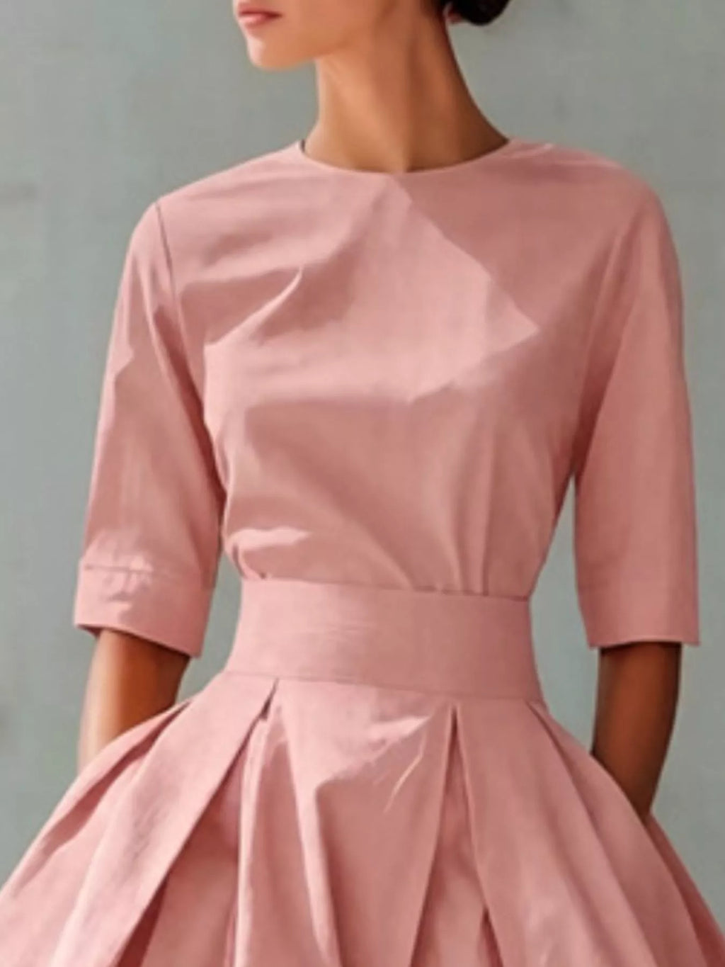 Round Neck A-Line Midi Dress