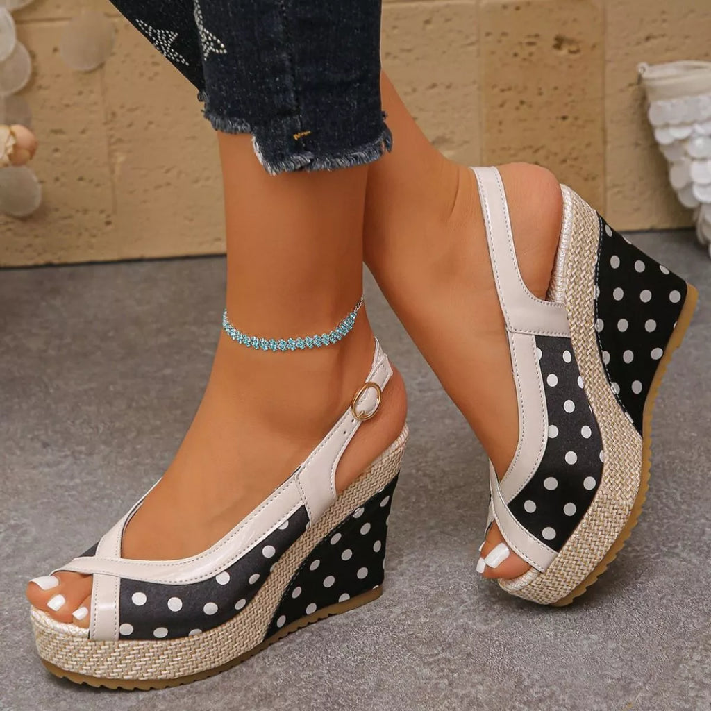 Polka Dot Peep Toe Wedge Sandals