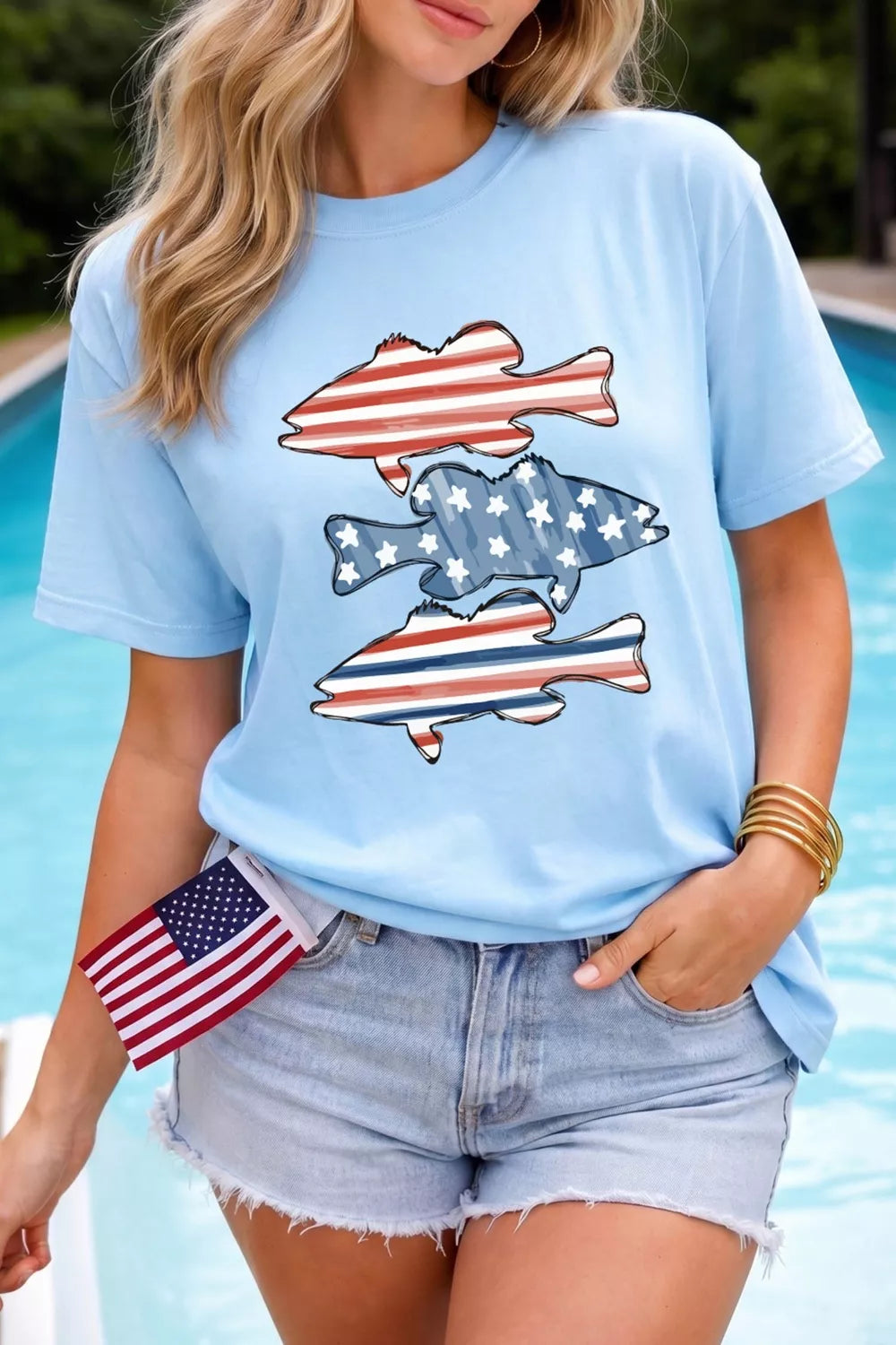 Patriotic Fish Graphic Short Sleeve T-Shirt