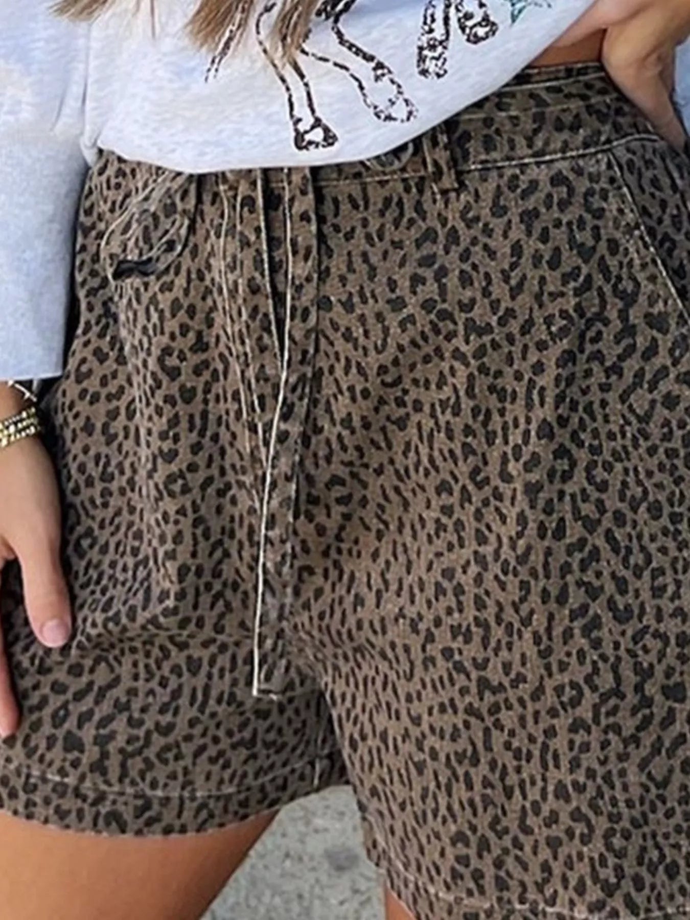 Leopard Print High-Waisted Denim Shorts