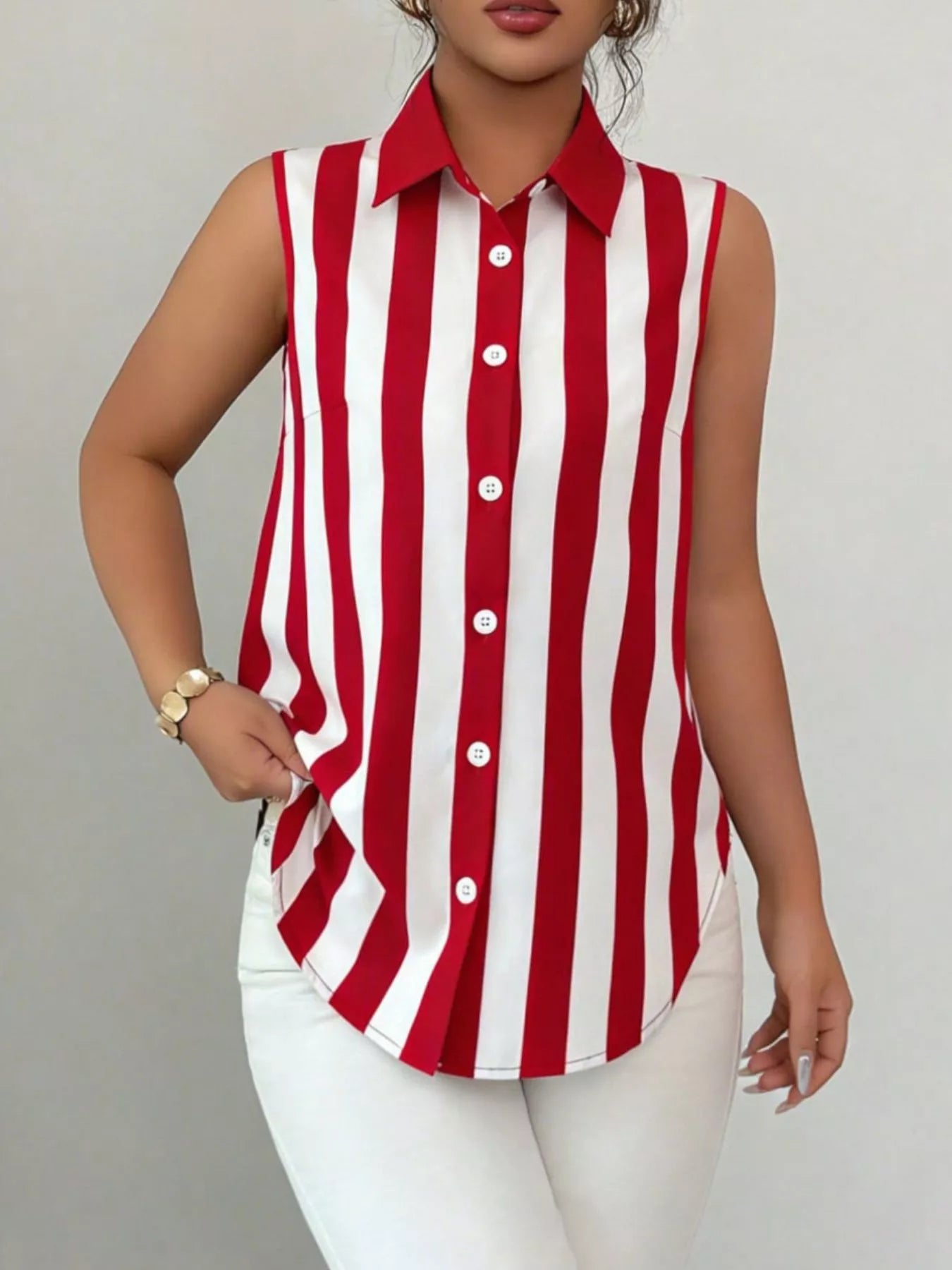 Button Up Sleeveless Shirt