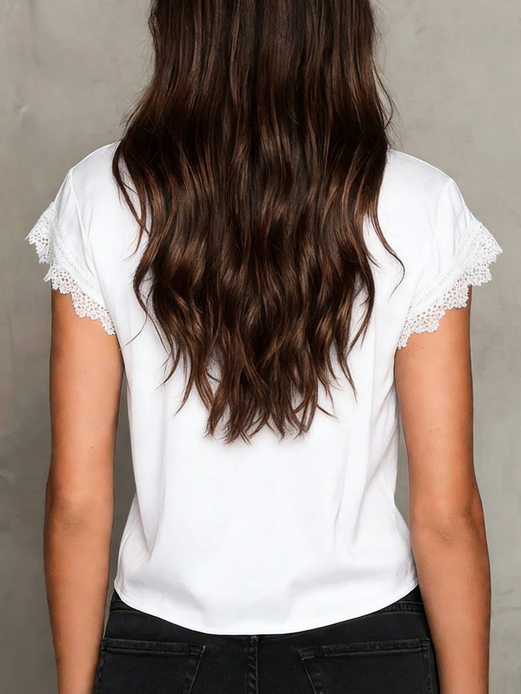 Lace Trim Tie-Front Blouse
