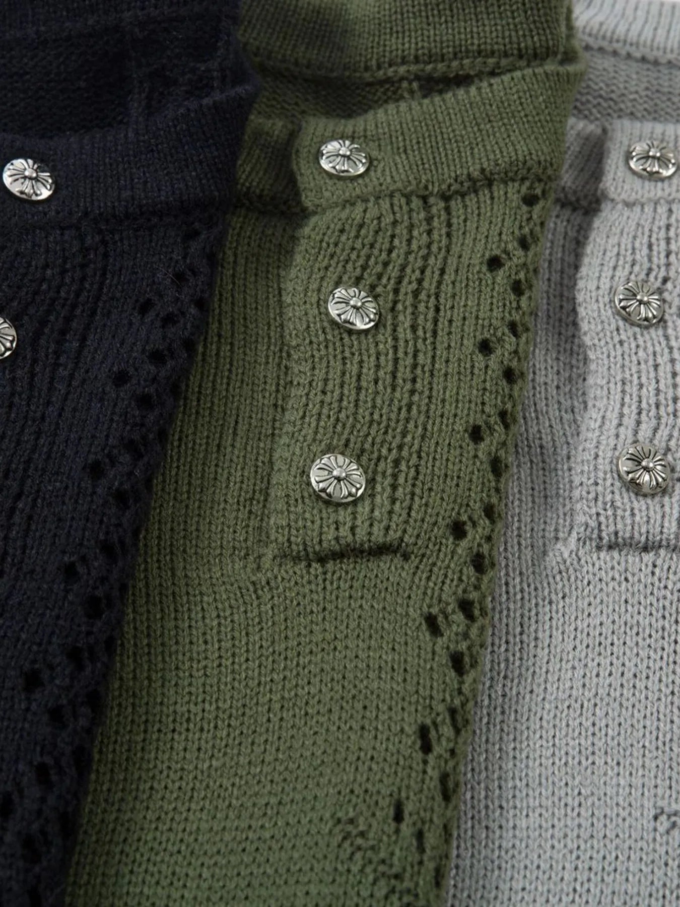 Men's Openwork Button Detail Knit Henley T-Shirt