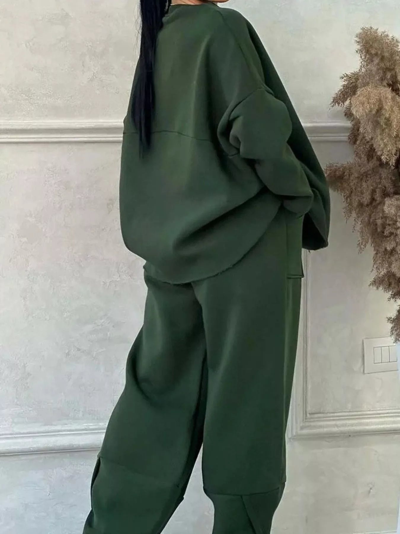Full Size Oversized Round Neck Top and Pants Set Plus Size