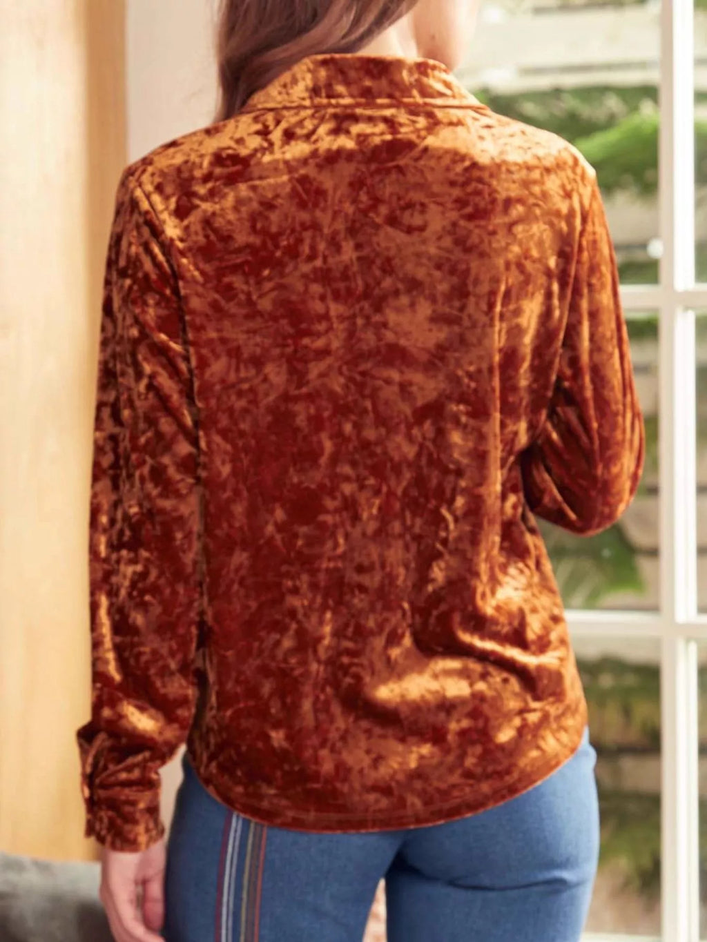 Velvet Button-Down Long Sleeve Shirt