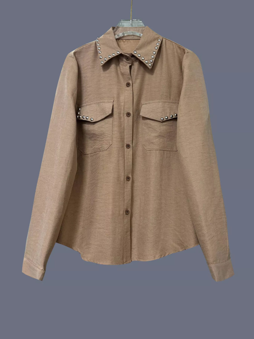 Studded Button Up Shirt with Chest Pockets