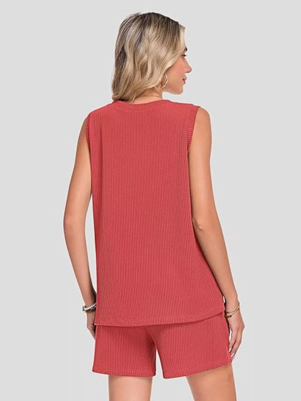 Casual Ribbed Knit Sleeveless Top and Shorts Set