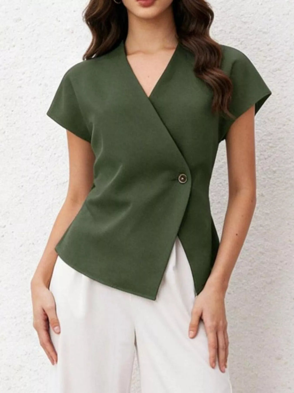 Wrap-Front One Button Shirt