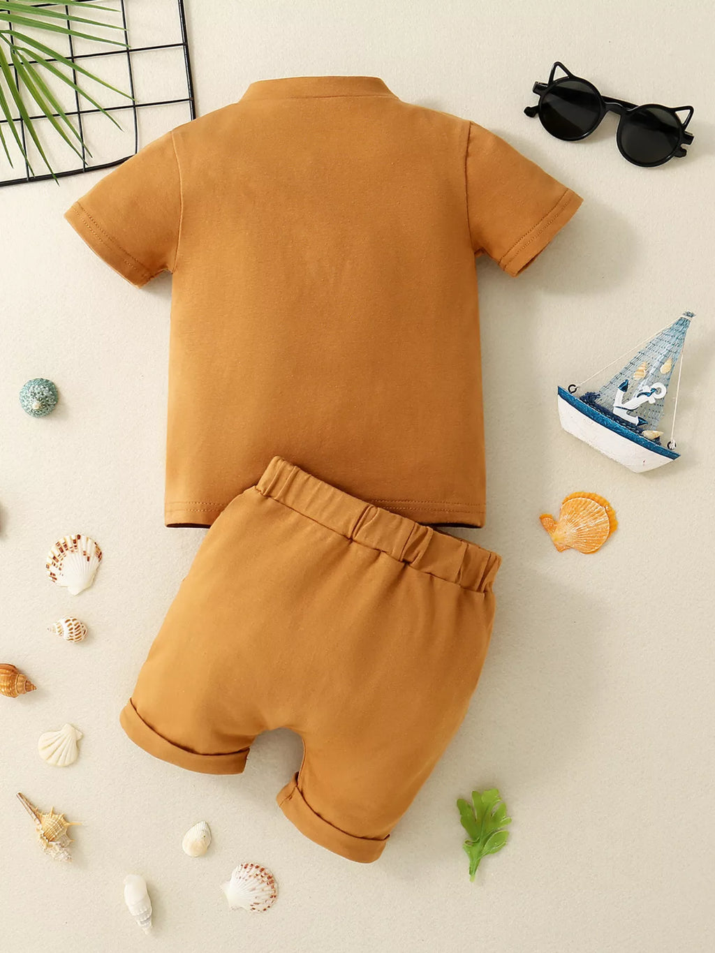 Children's Striped Button Detail Polo and Shorts Set