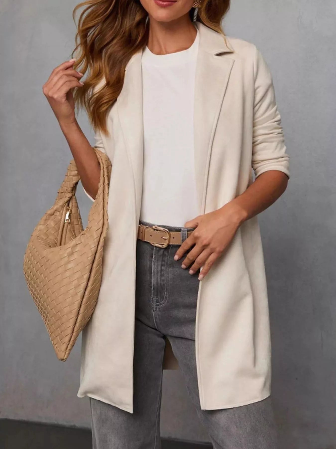 Full Size Open Front Longline Outerwear Plus Size