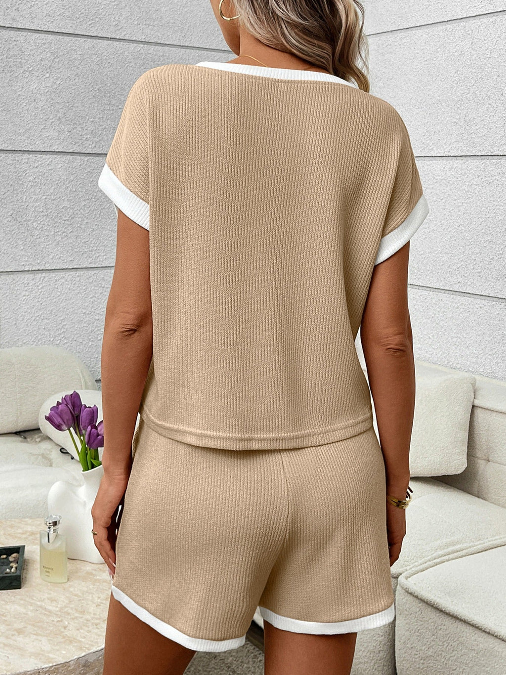 Contrast Trim Short Sleeve Top and Shorts Set
