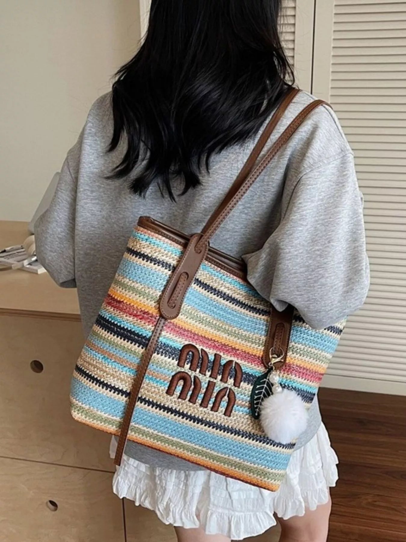 Striped Woven Shoulder Bag