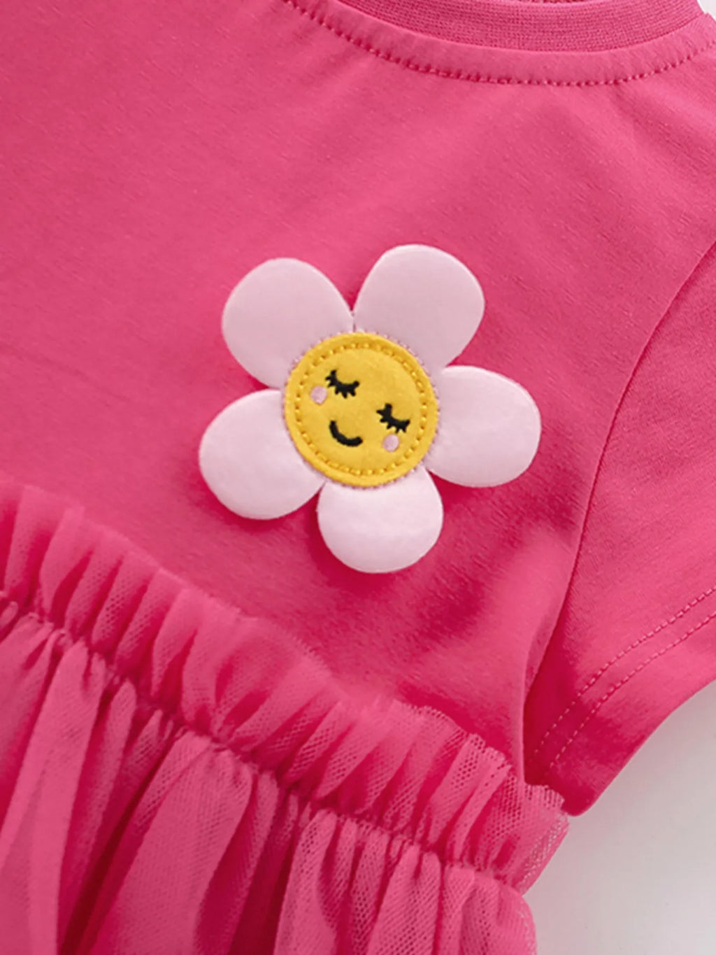 Children's Cute Flower Applique Tulle Layered Dress