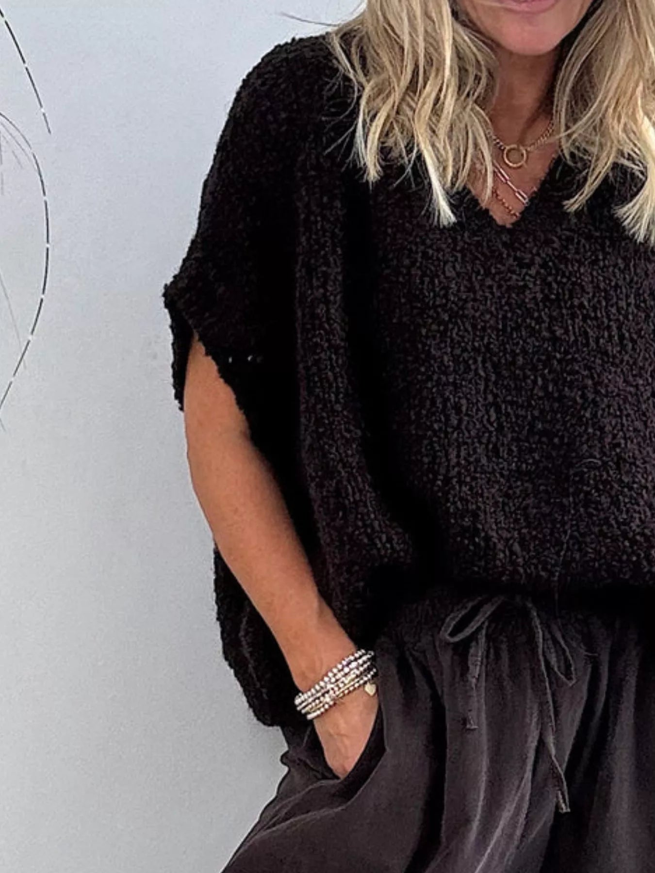 Textured Knit V-Neck Sweater
