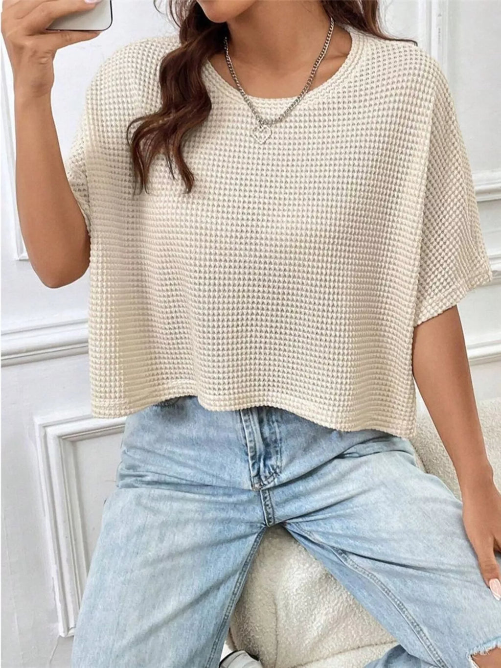 Waffle Knit Cropped T-Shirt
