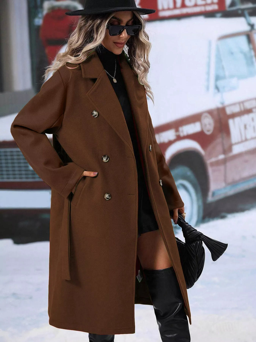Double-Breasted Lapel Collar Overcoat