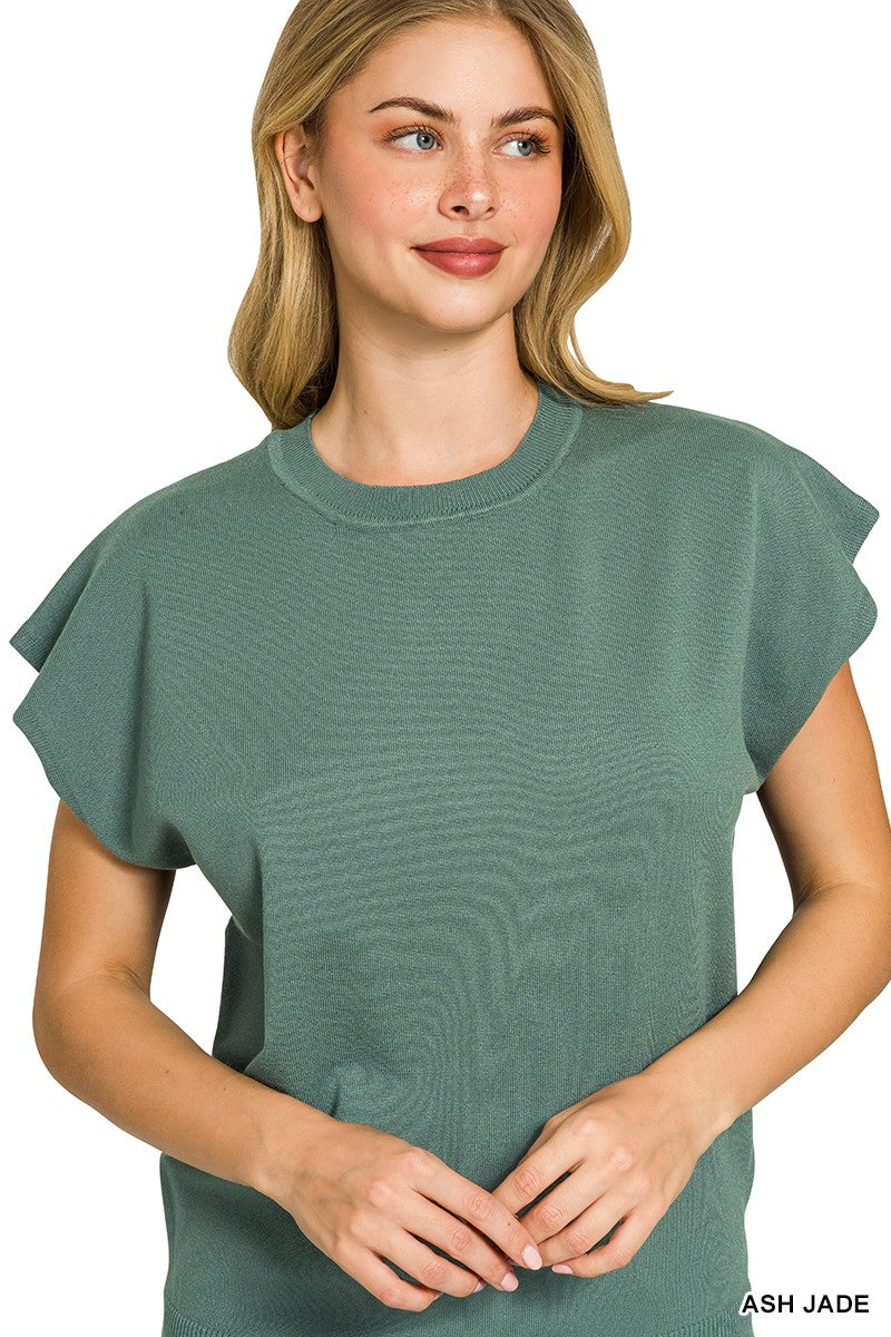 Zenana Viscose Round-neck Short Sleeve Sweater