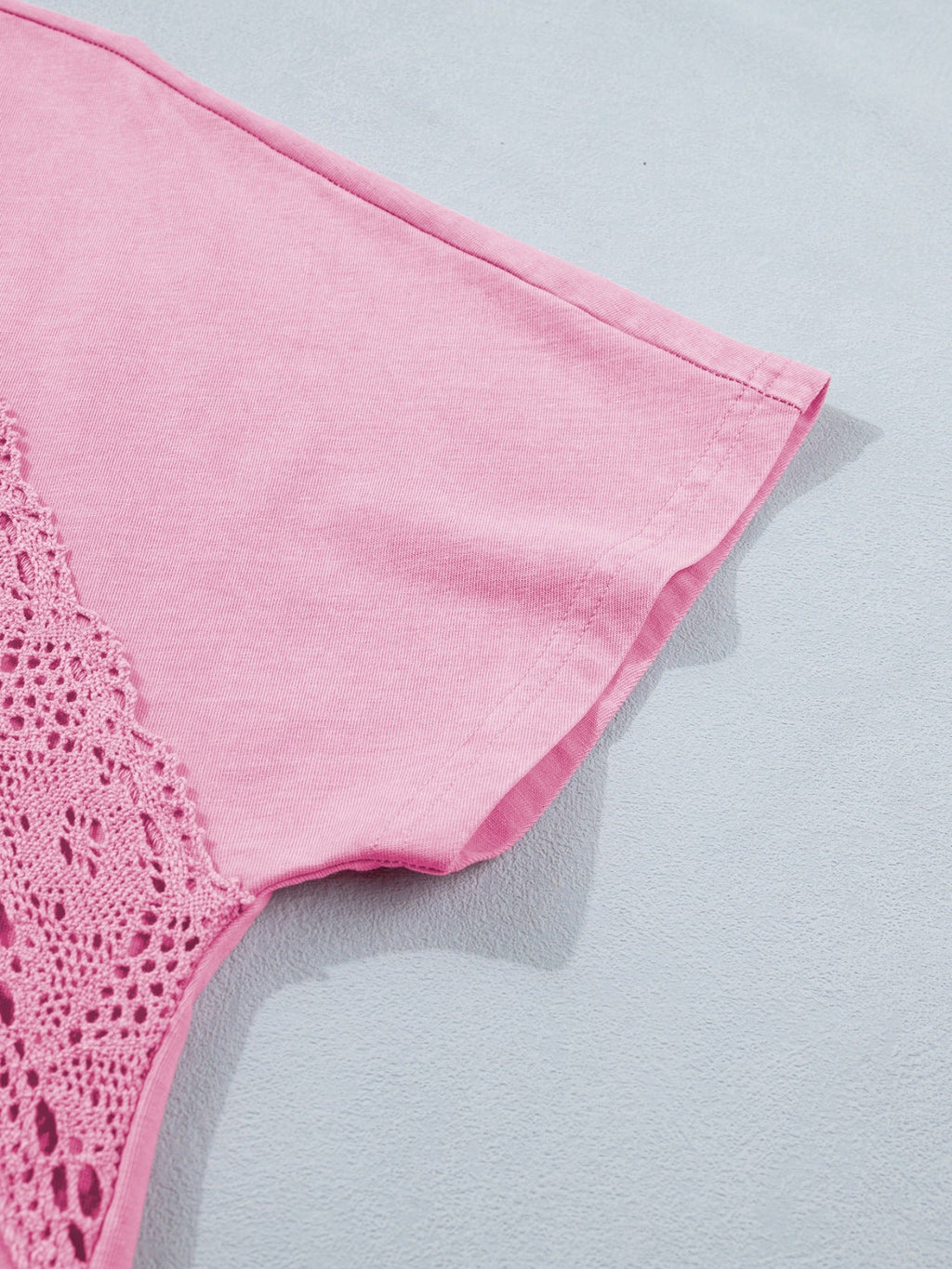 Raw Cut Notched Neck Lace Patchwork Detail Mineral Wash Tee