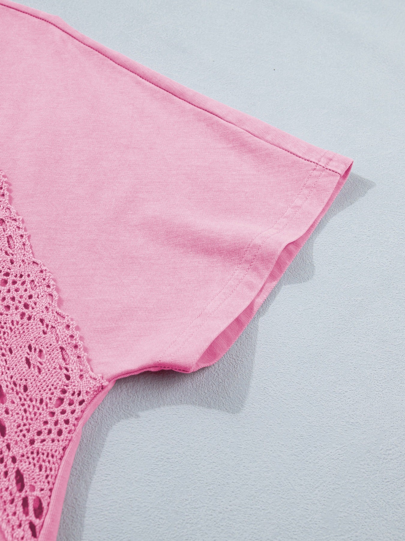 Raw Cut Notched Neck Lace Patchwork Detail Mineral Wash Tee