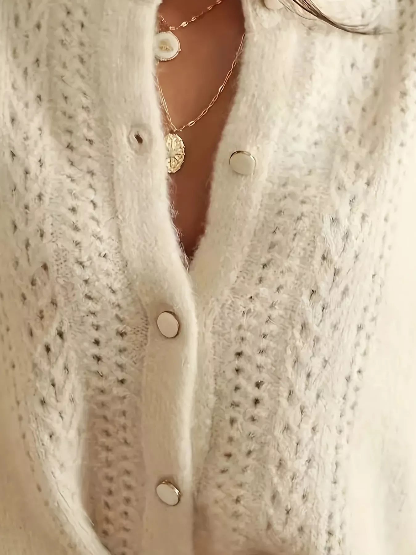 Button-Down Eyelet Long Sleeve Cardigan
