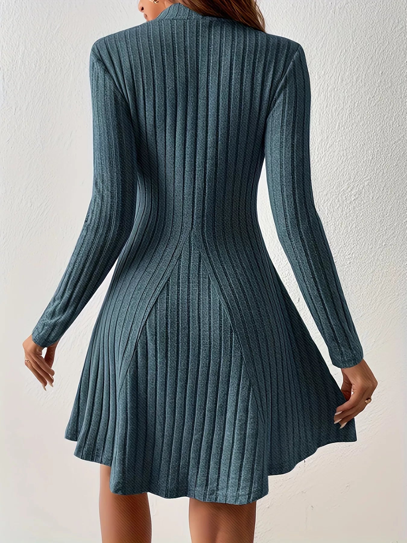 Ribbed Knit Mock Neck Long Sleeve Dress
