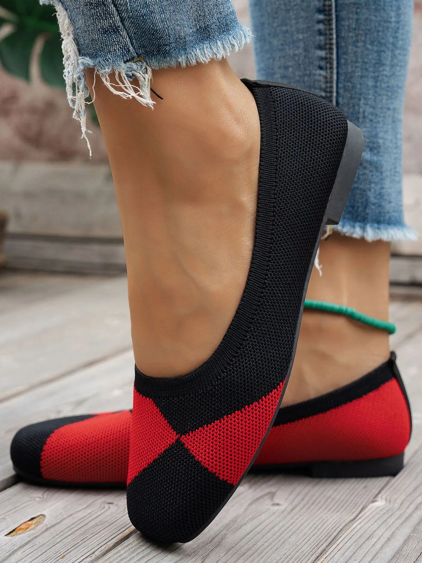Color Block Knit Slip-On Loafers
