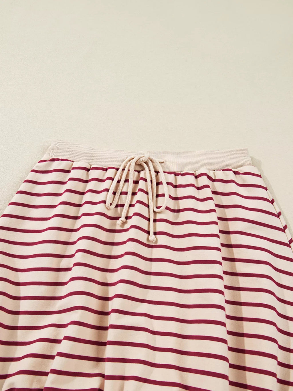 tripe Cropped Collared Drop Shoulder Pullover and Bubble Mini Skirt Set