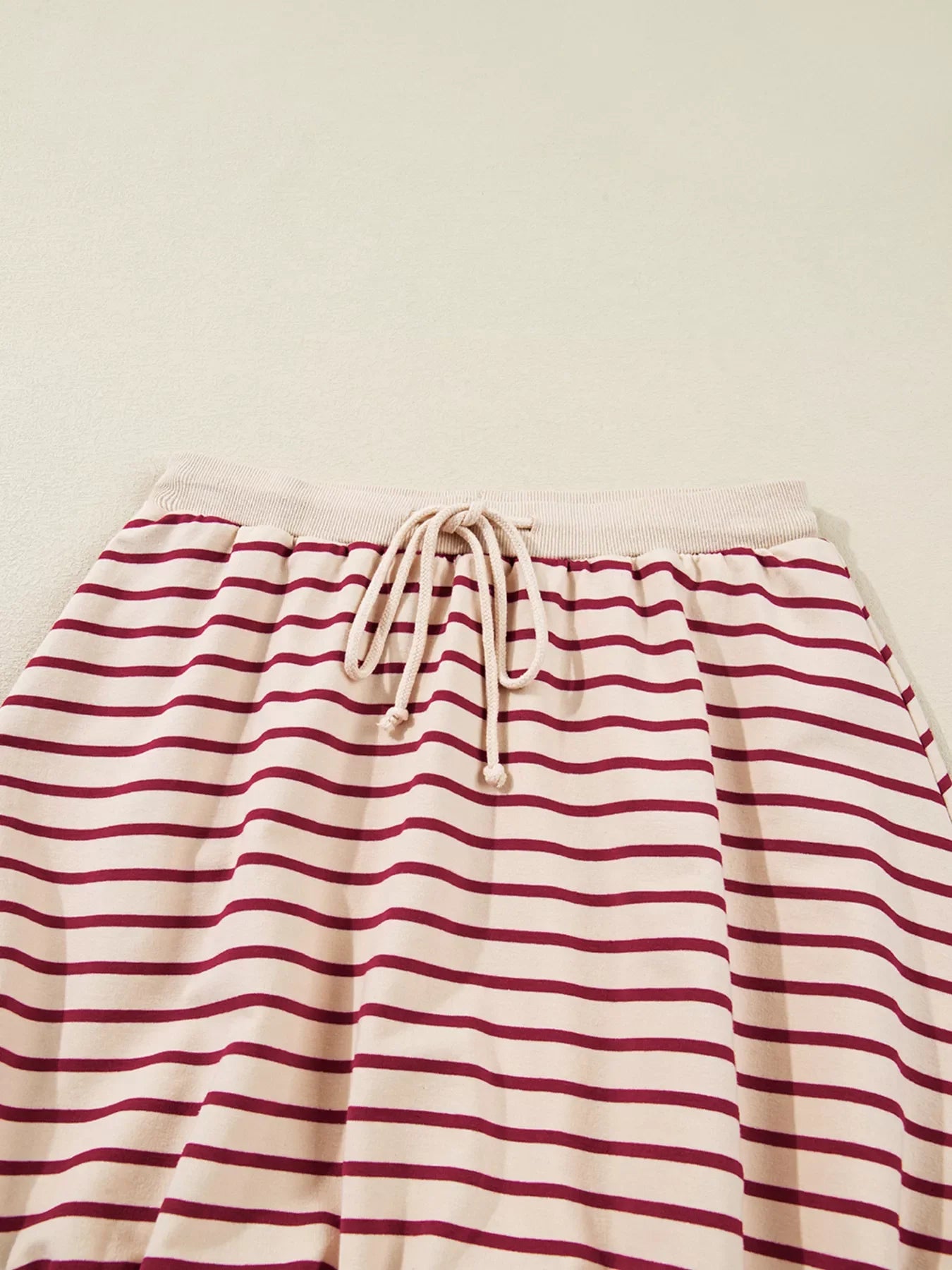 tripe Cropped Collared Drop Shoulder Pullover and Bubble Mini Skirt Set