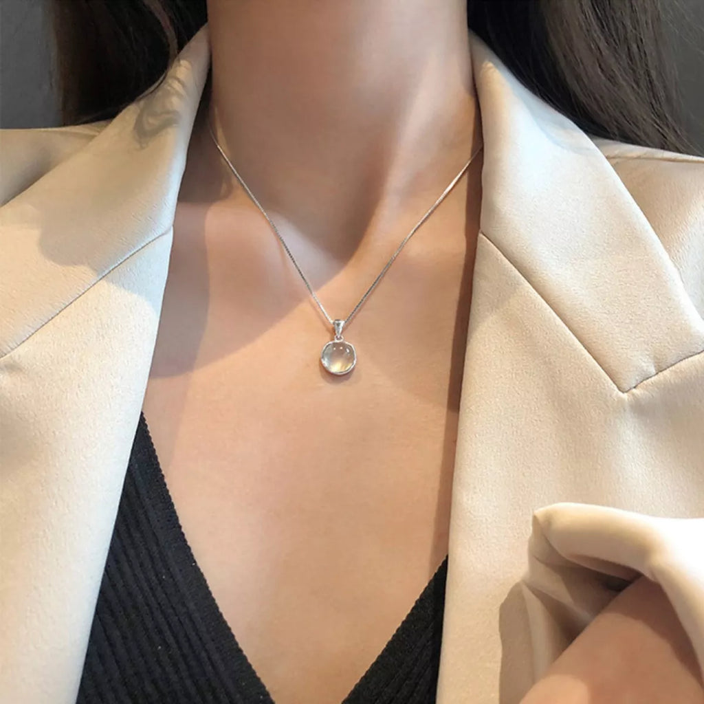 925 Sterling Silver Cat's Eye Stone Pendant Necklace