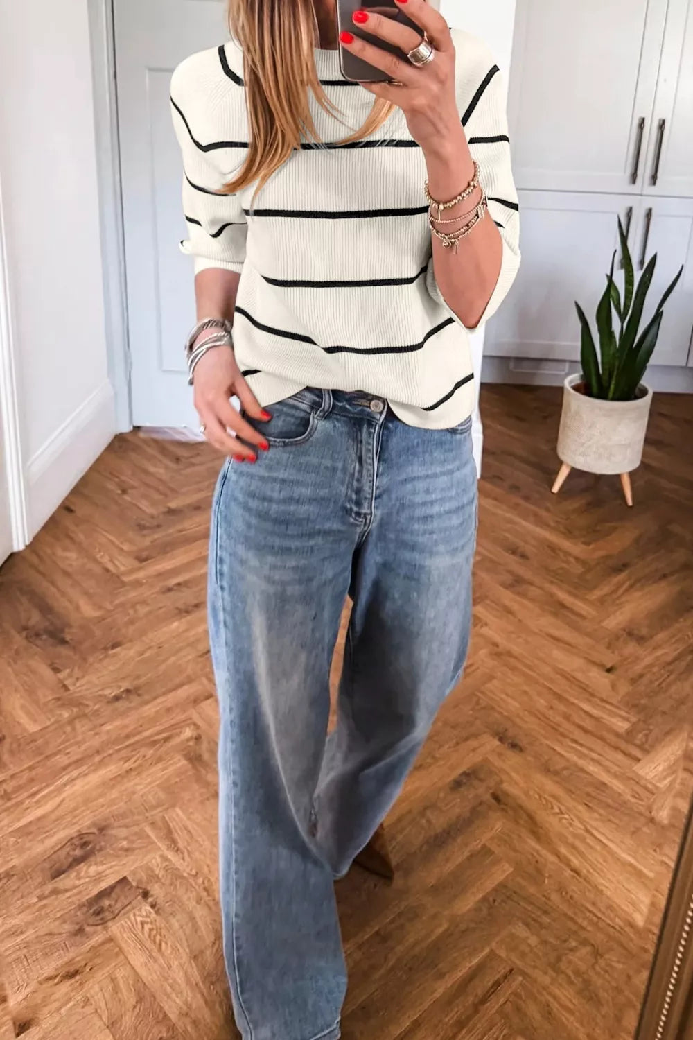Striped Ribbed Knit Sweater