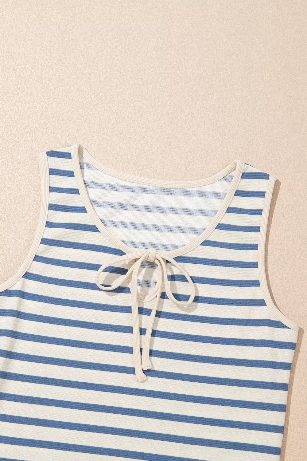 Stripe Tie V Neck Sleeveless Side Slit Midi Dress