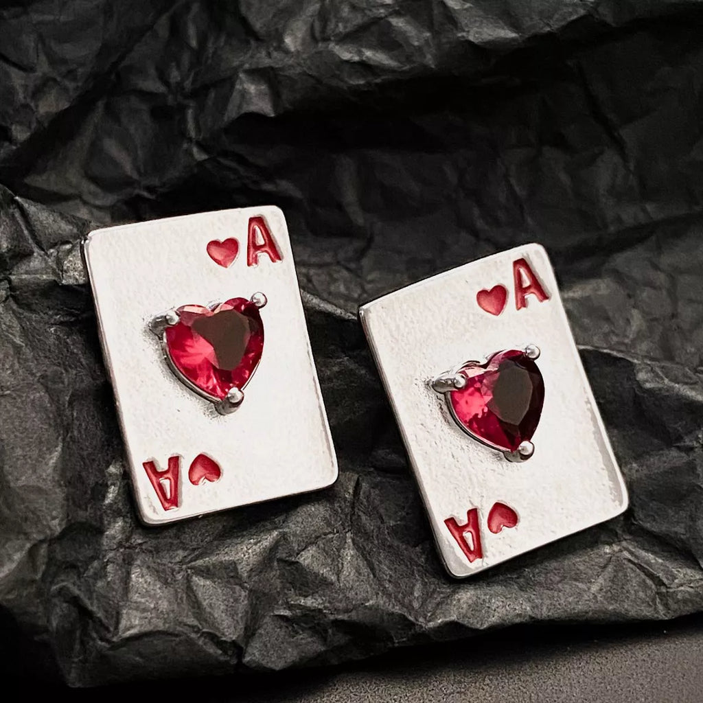 Poker Card Ace of Hearts Stud Earrings