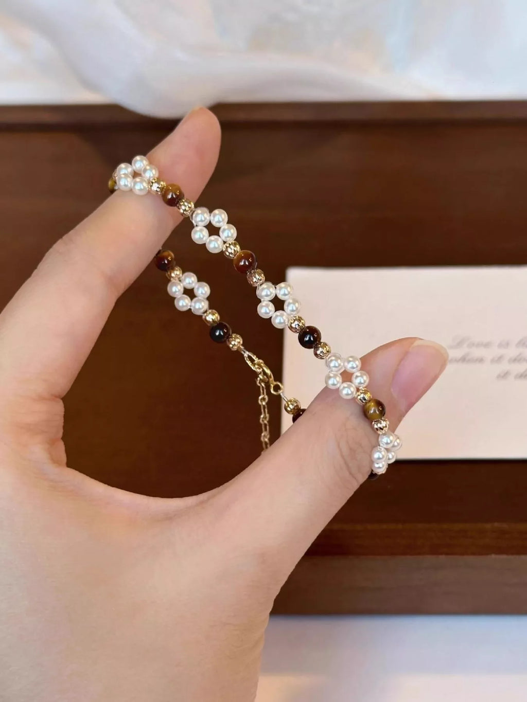 Pearl & Tiger Eye Stone Beaded Bracelet