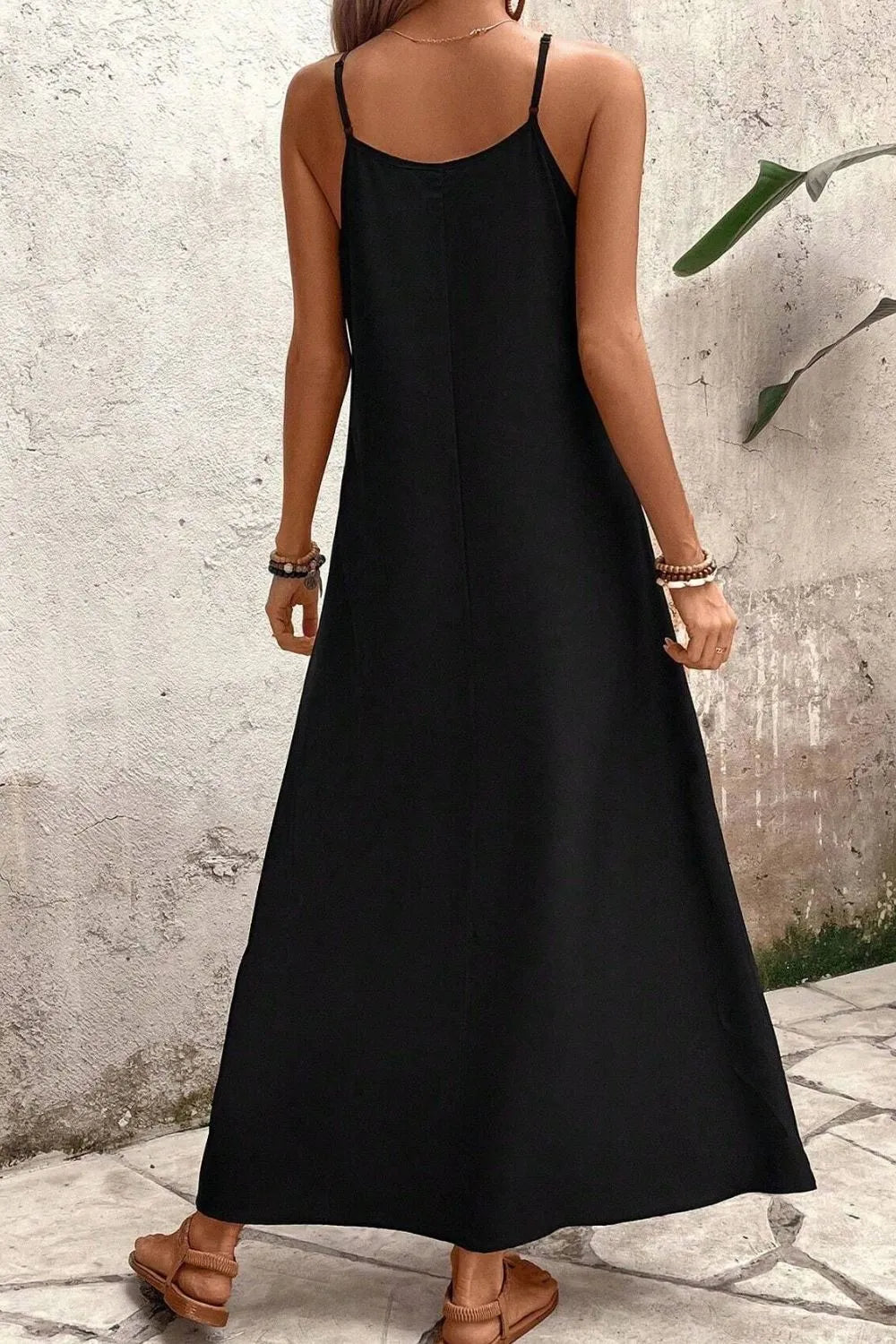 Tropical Leaf Print V-Neck Maxi Cami Dress