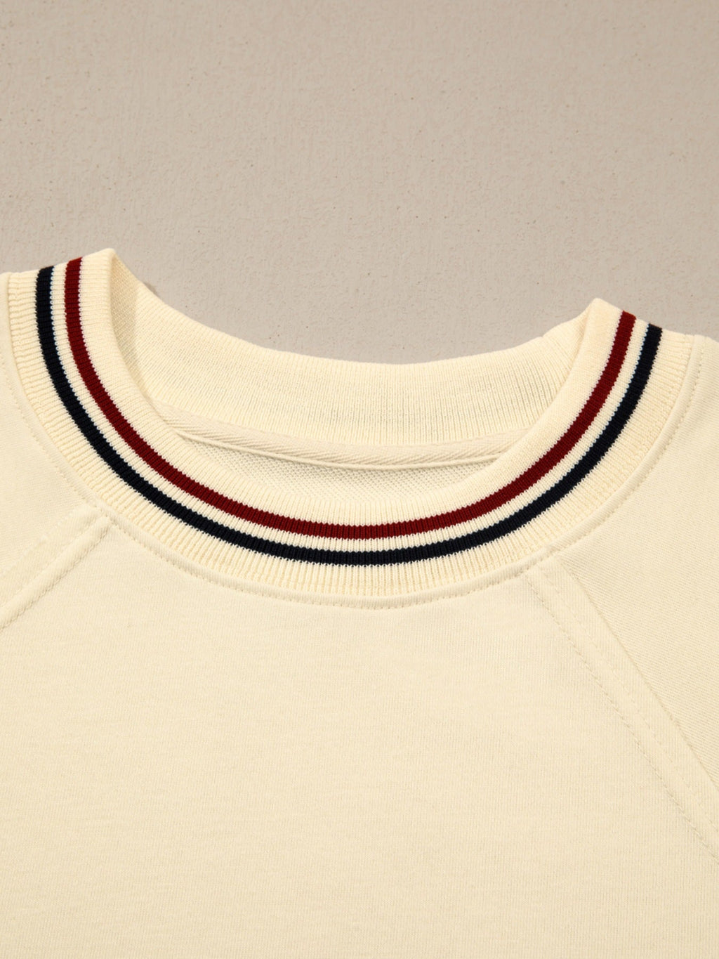 Contrast Varsity Striped Neckline Cuffed Short Sleeve Loose Tunic Top