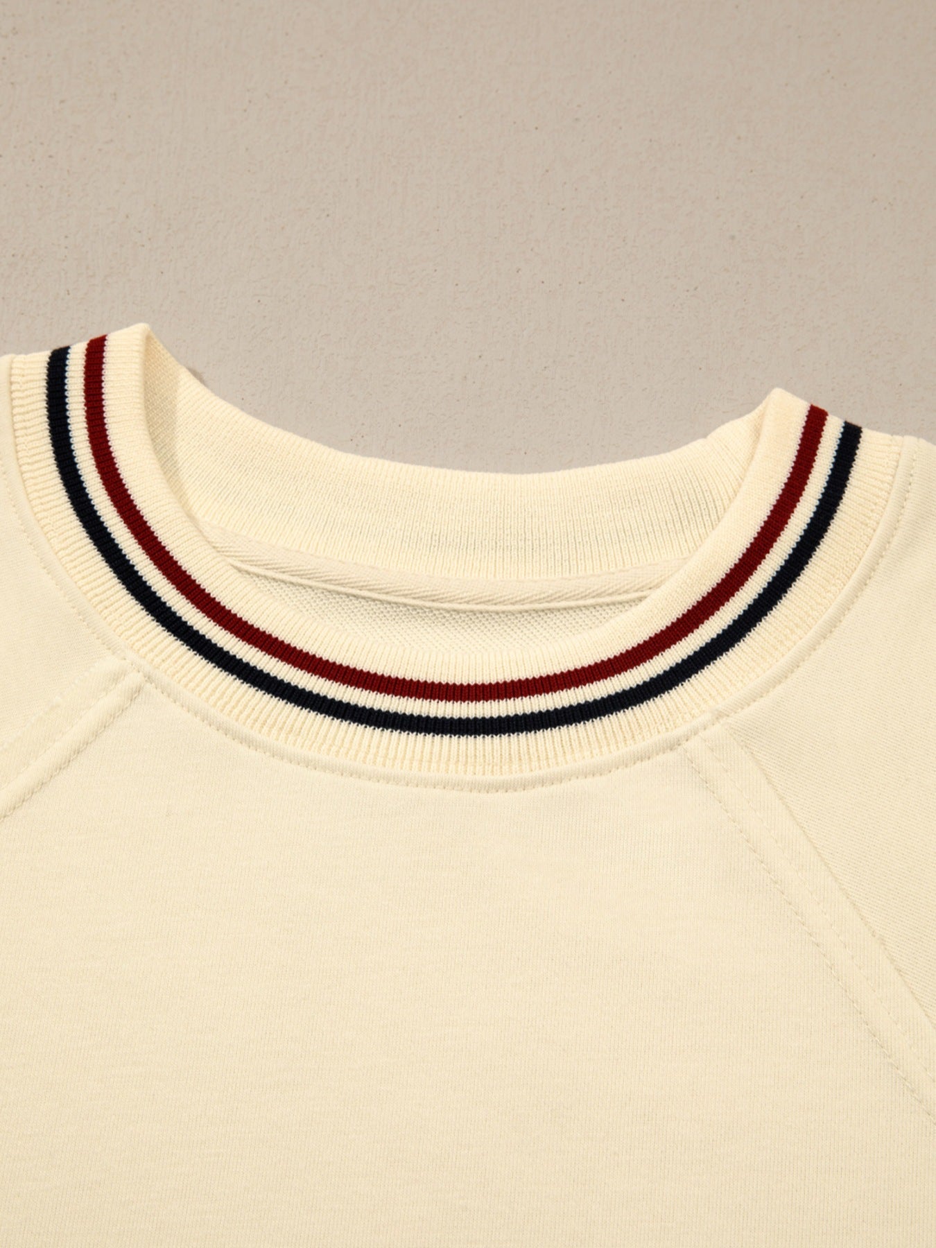 Contrast Varsity Striped Neckline Cuffed Short Sleeve Loose Tunic Top