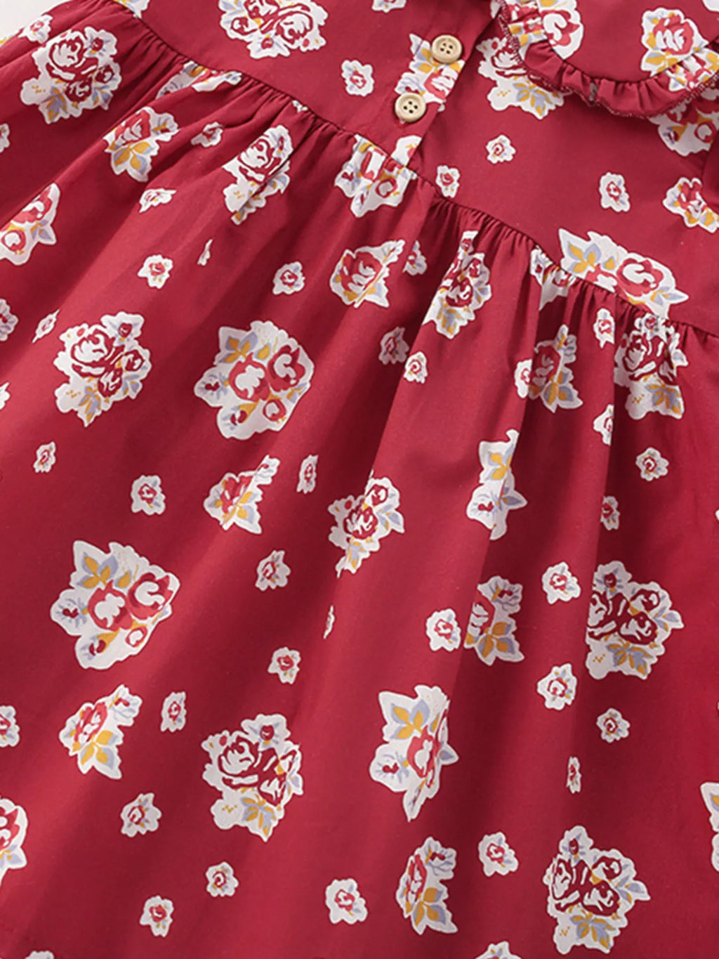 Children's Floral Print Ruffle Collar Button-Front Dress