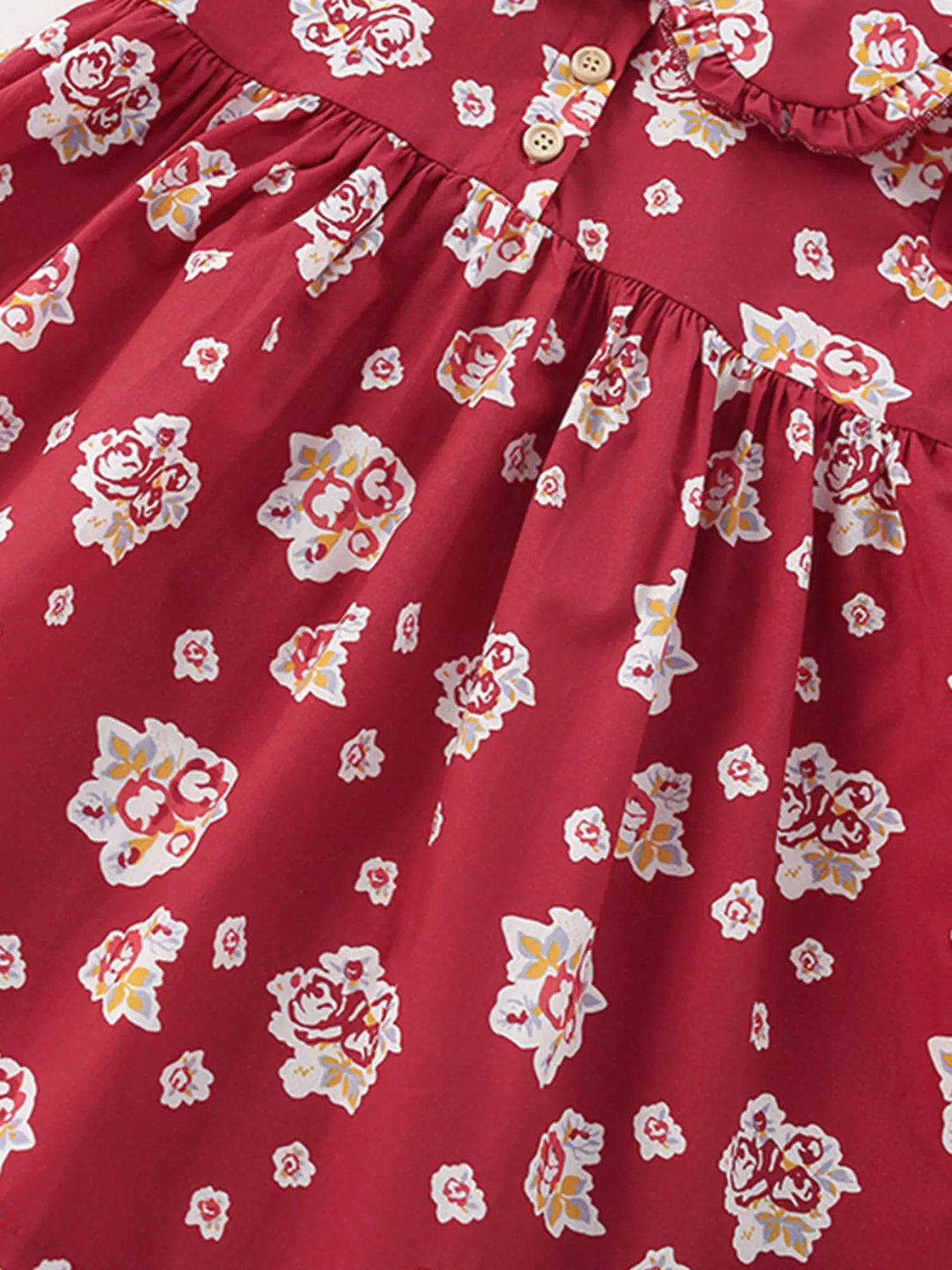 Children's Floral Print Ruffle Collar Button-Front Dress