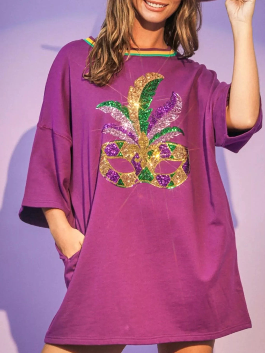Sequin Round Neck 3/4 Sleeve Dress