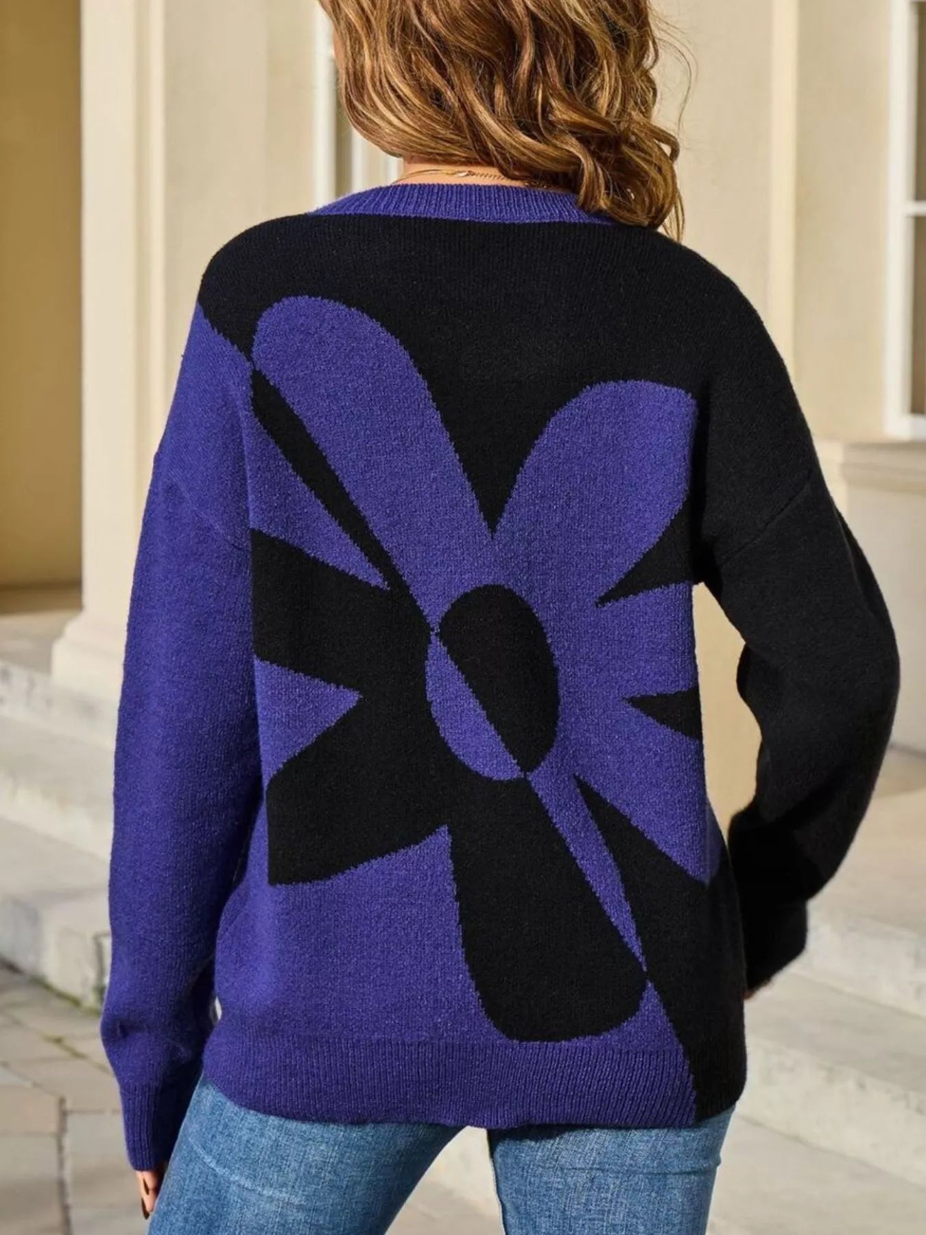 Floral Pattern Color Block Sweater