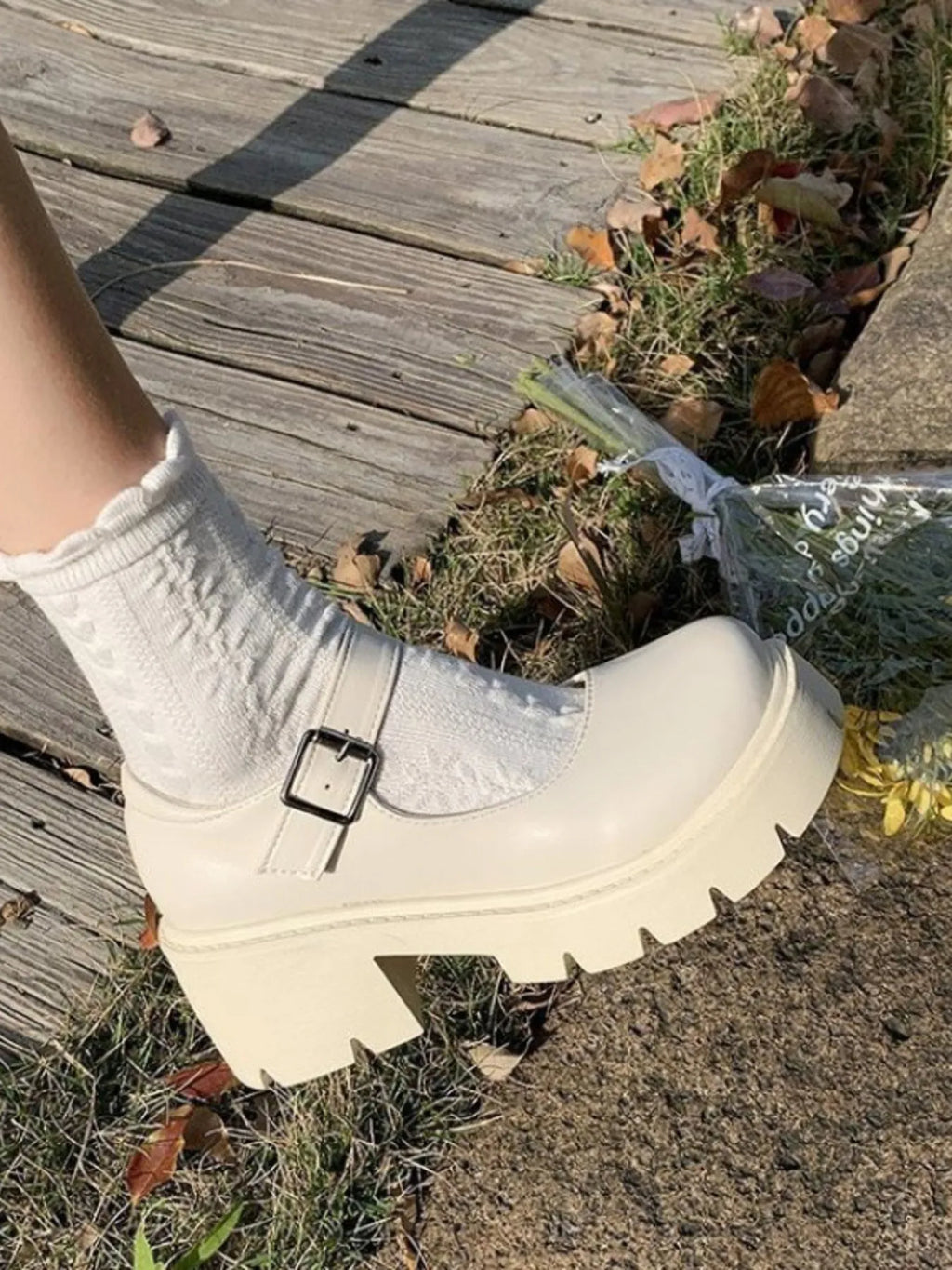 Platform Mary Jane Loafers with Buckle Strap