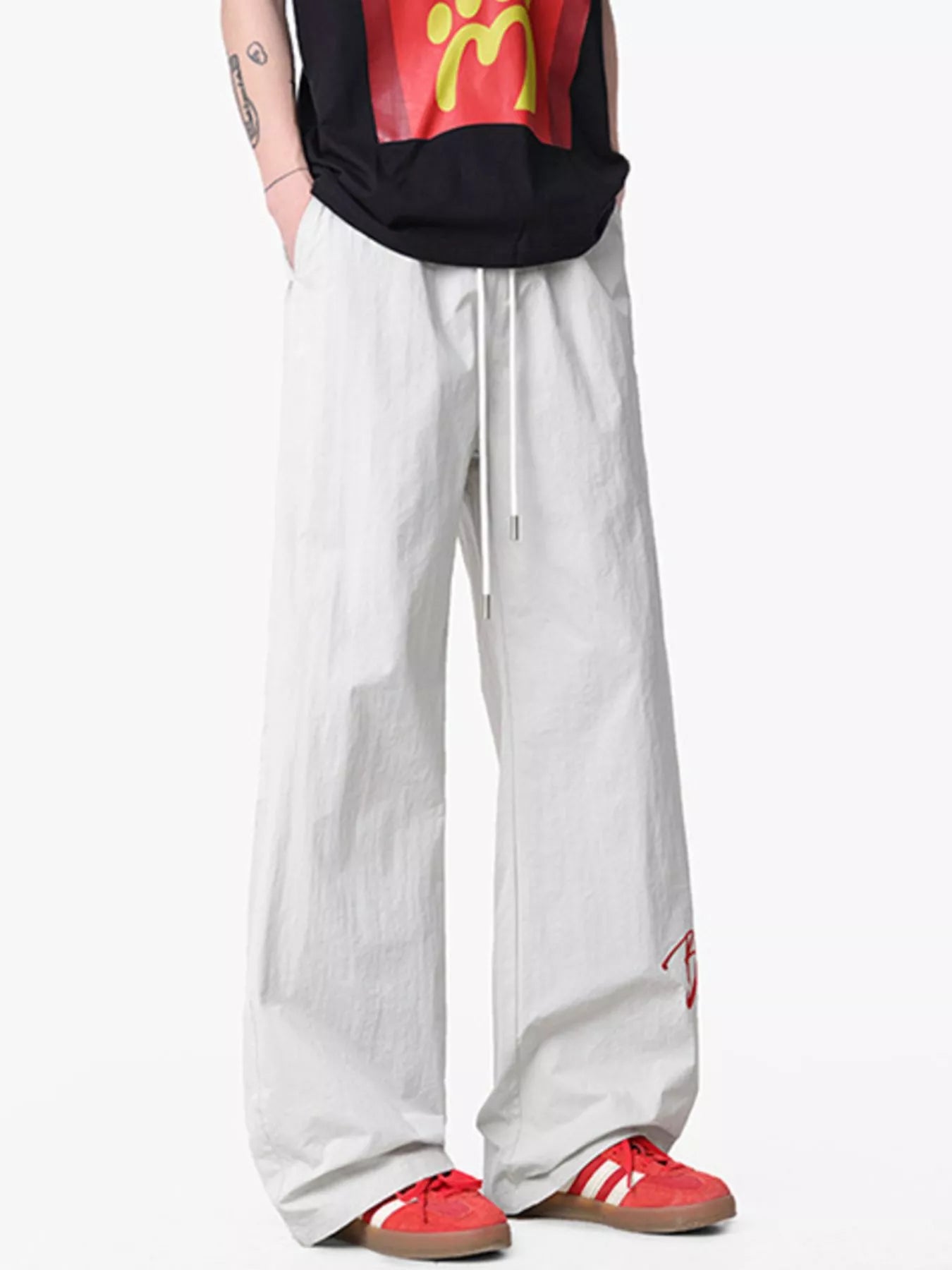 Men's Loose Fit Drawstring Wide Leg Pants