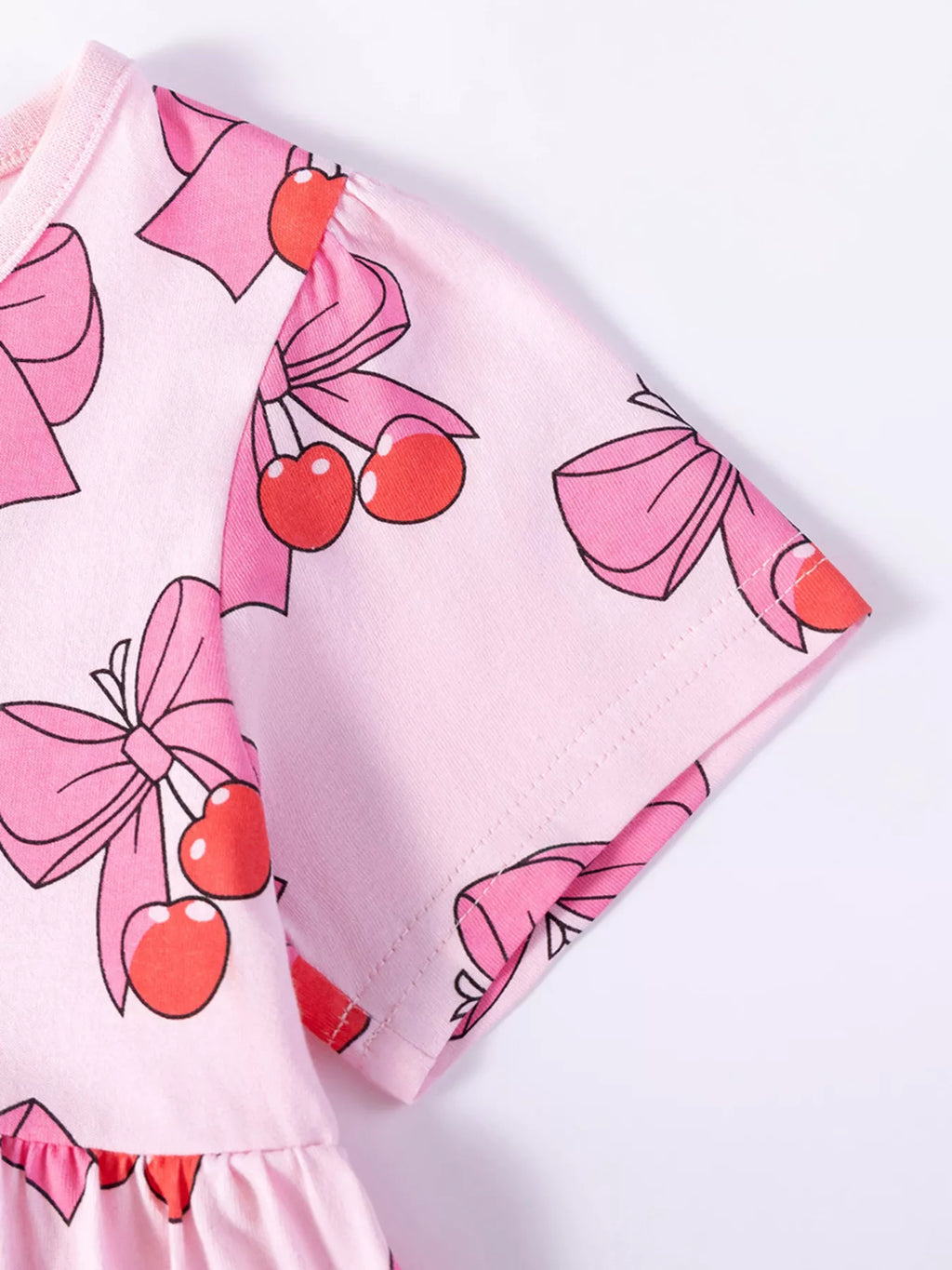 Children's Cherry Bowknot Print Ruffle Hem Dress