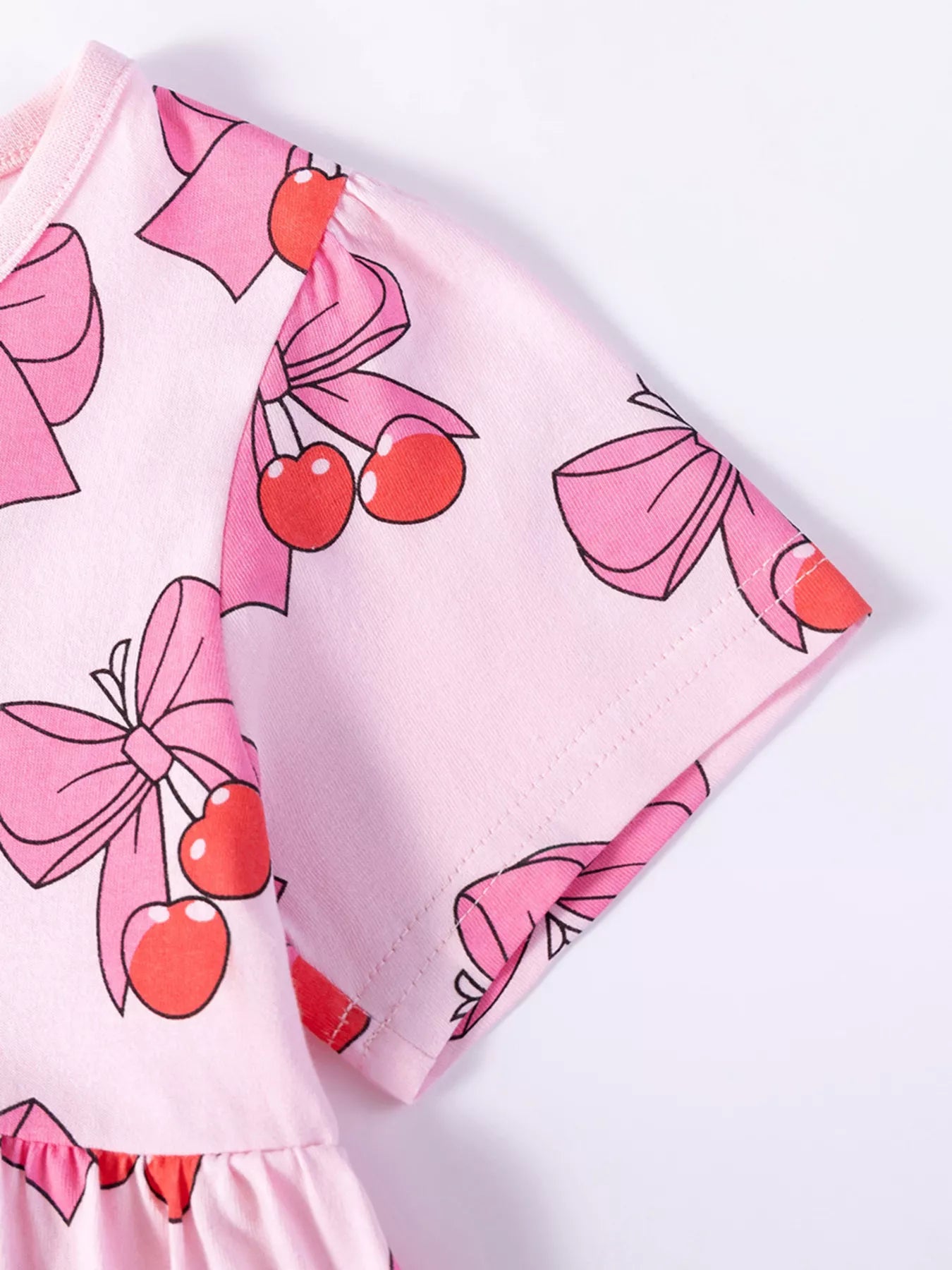 Children's Cherry Bowknot Print Ruffle Hem Dress